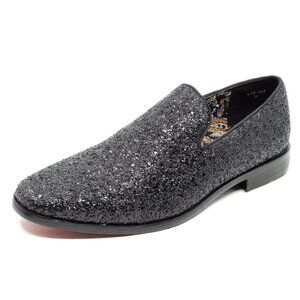 Black Glitter Men's Vintage Designer Classic Smoking Dress Tuxedo Loafers Shoes